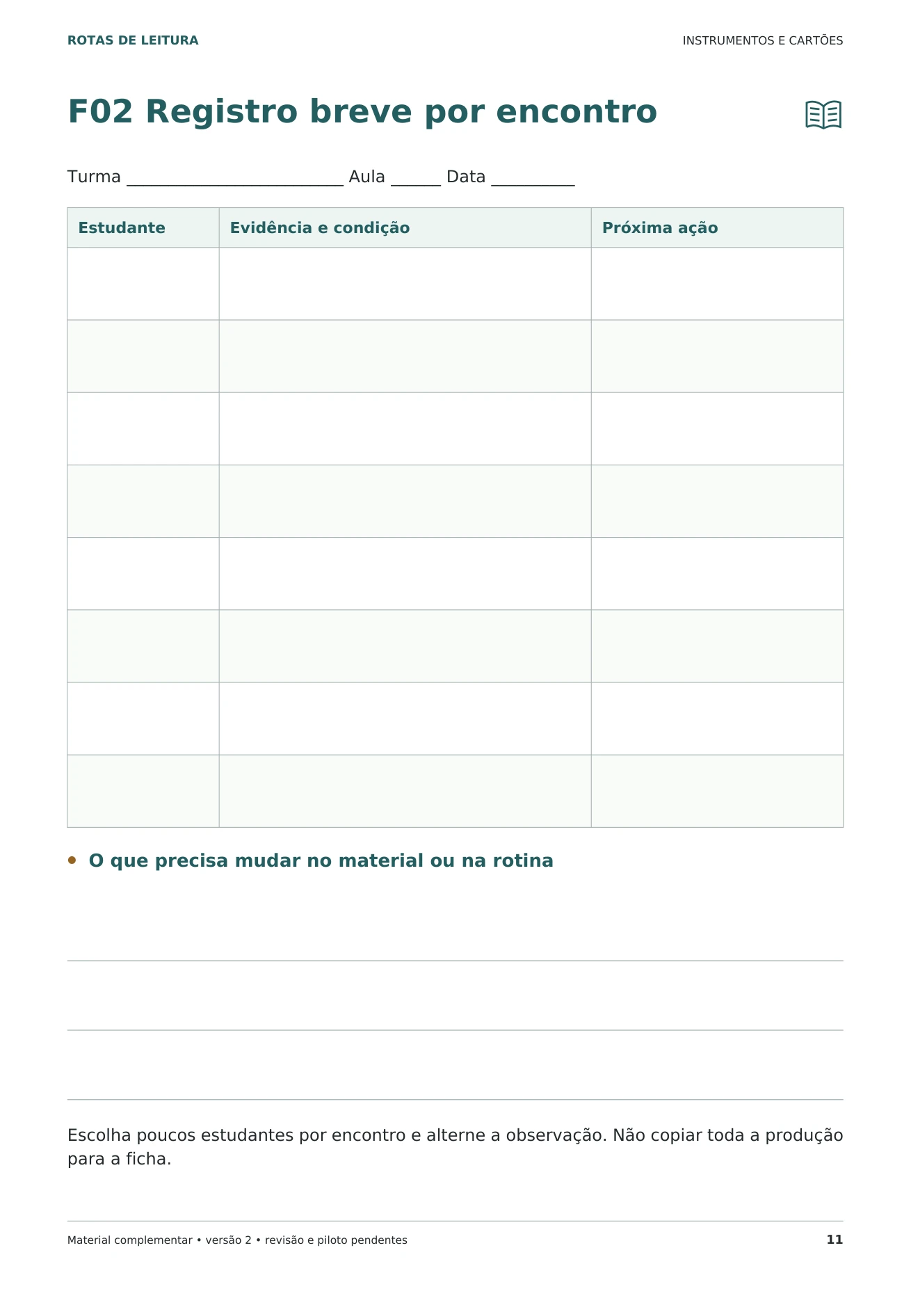 Ficha F02, registro breve por encontro, página real do kit